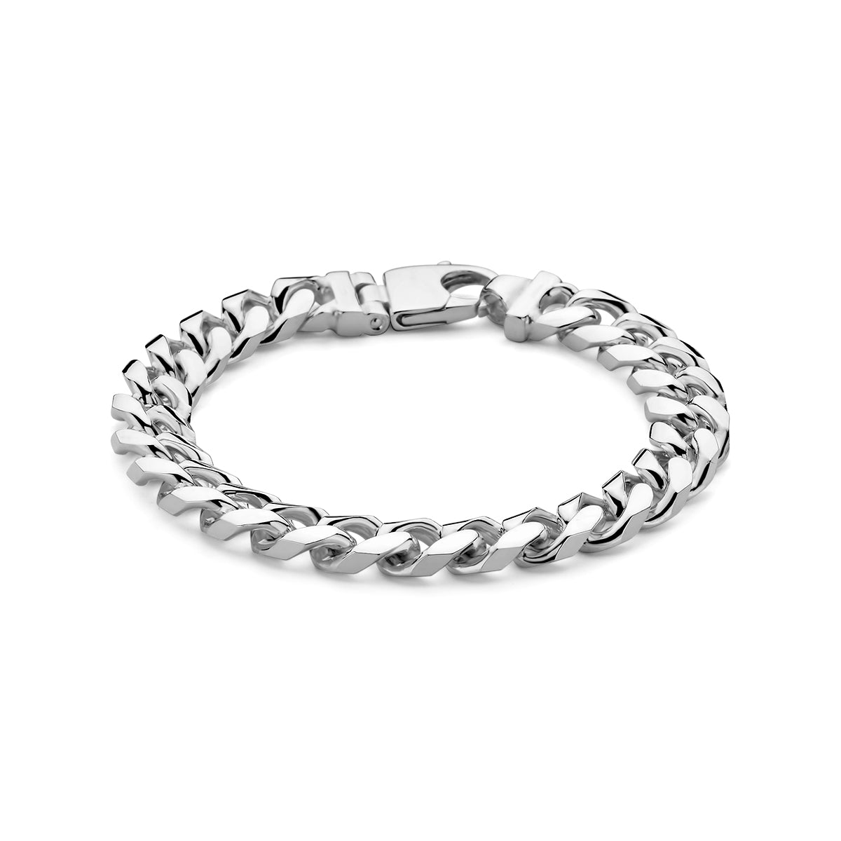 Armband gourmette 10 mm 21 cm 6-zijdes geslepen zilver wit