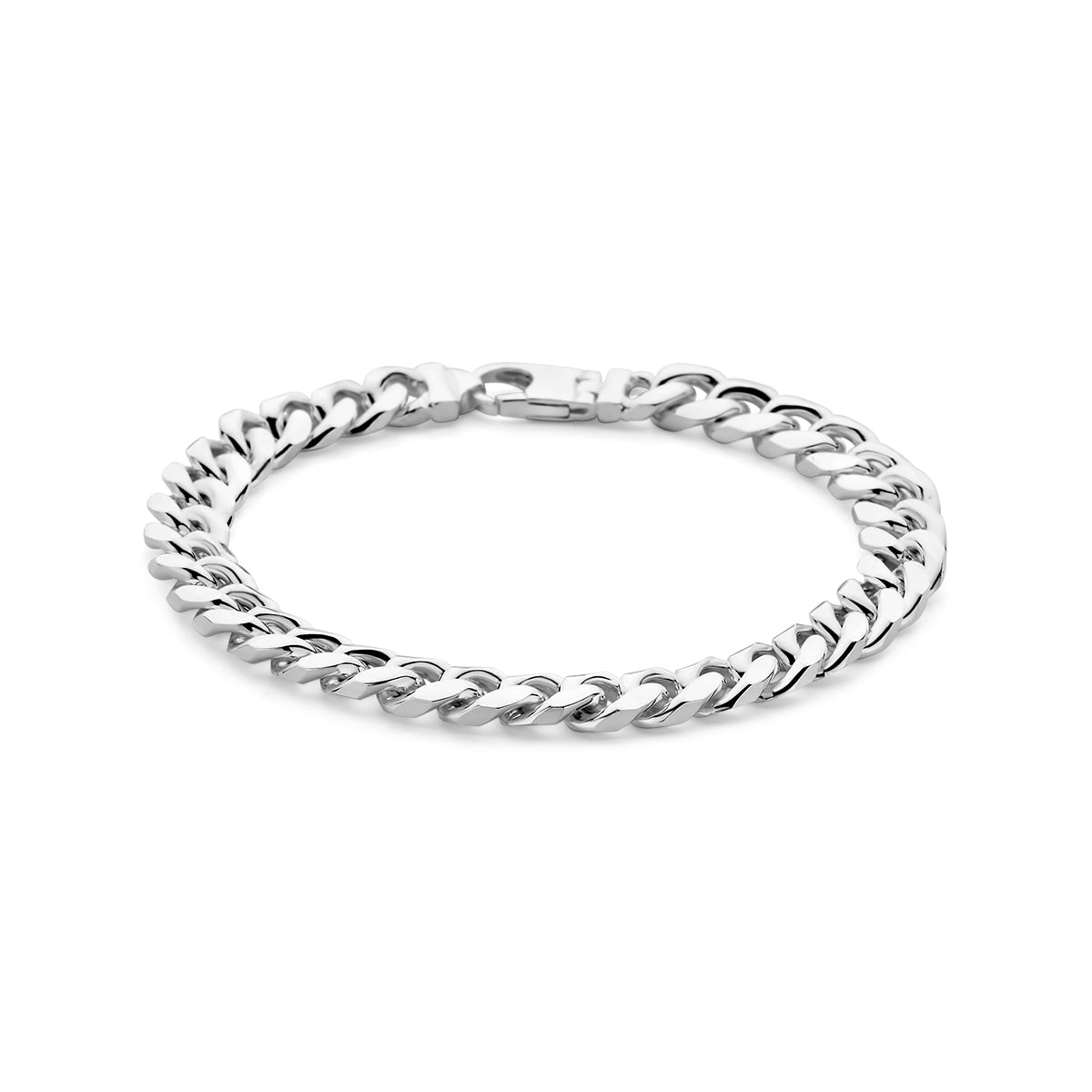 Armband gourmette 8,4 mm 21 cm 6-zijdes geslepen zilver wit