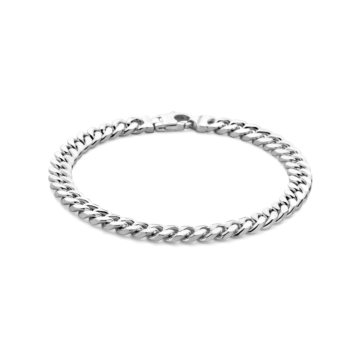 Armband gourmette 6,6 mm 21 cm 6-zijdes geslepen zilver wit