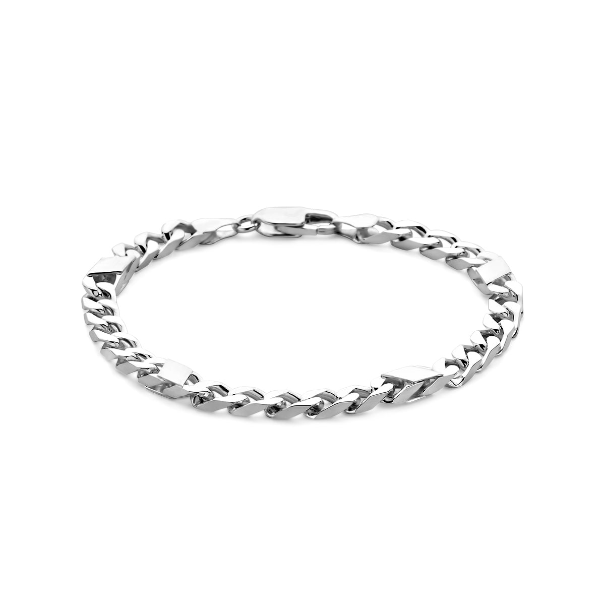 Armband gourmette met tussenstuk 5,8 mm 21 cm 6-zijdes geslepen zilver wit