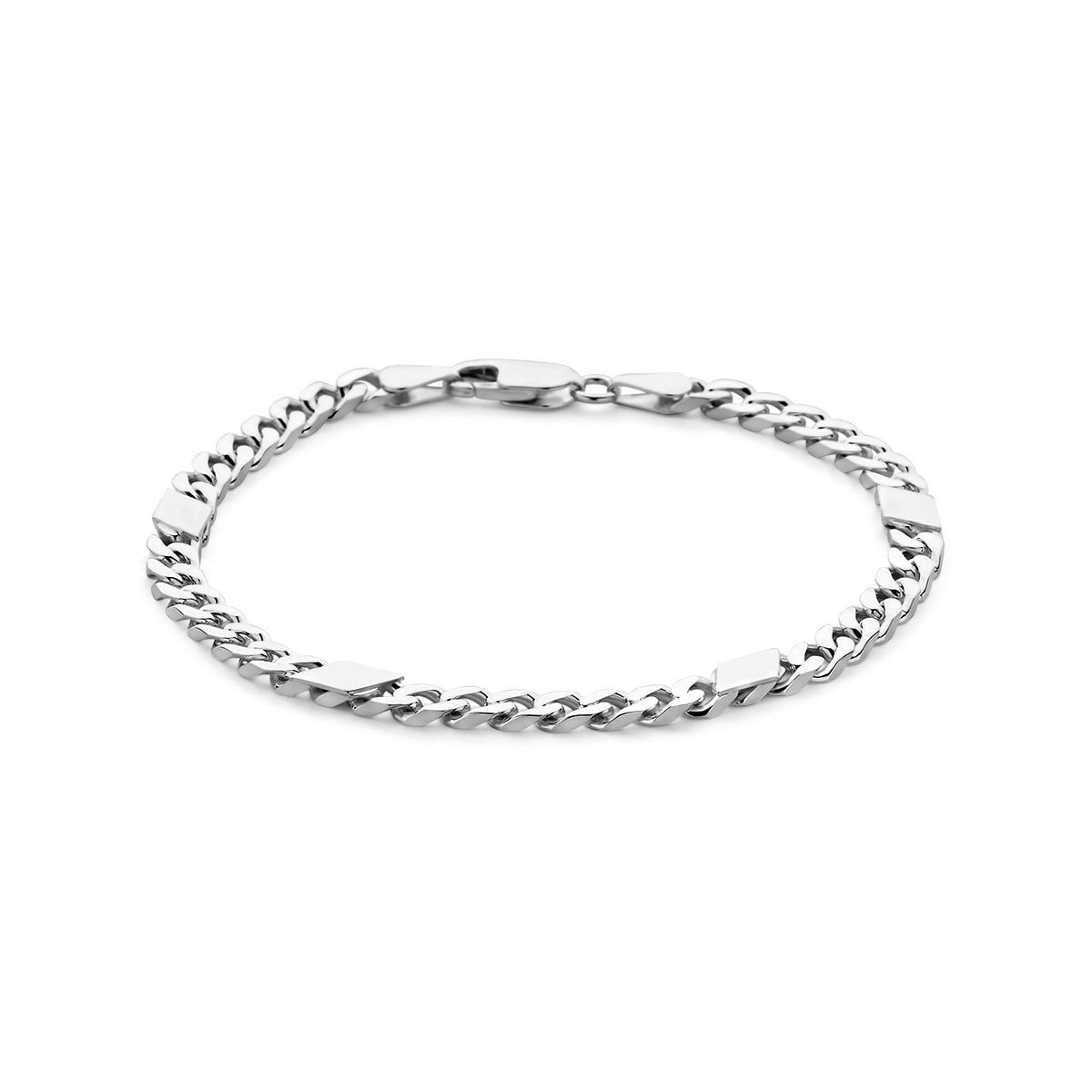 Armband gourmette met tussenstuk 5,1 mm 21 cm 6-zijdes geslepen zilver wit