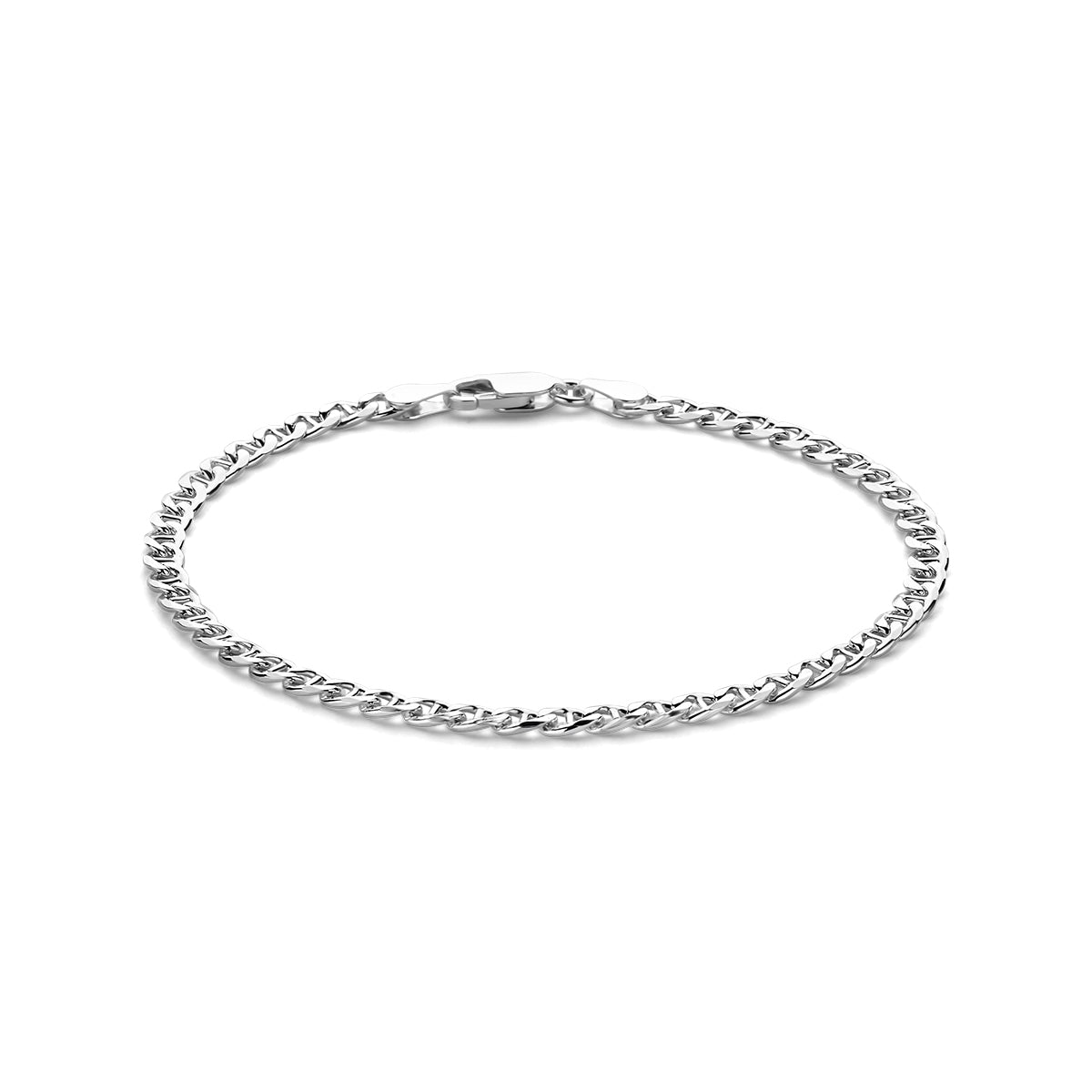 Armband gourmette met balkje 3,8 mm 21 cm zilver wit