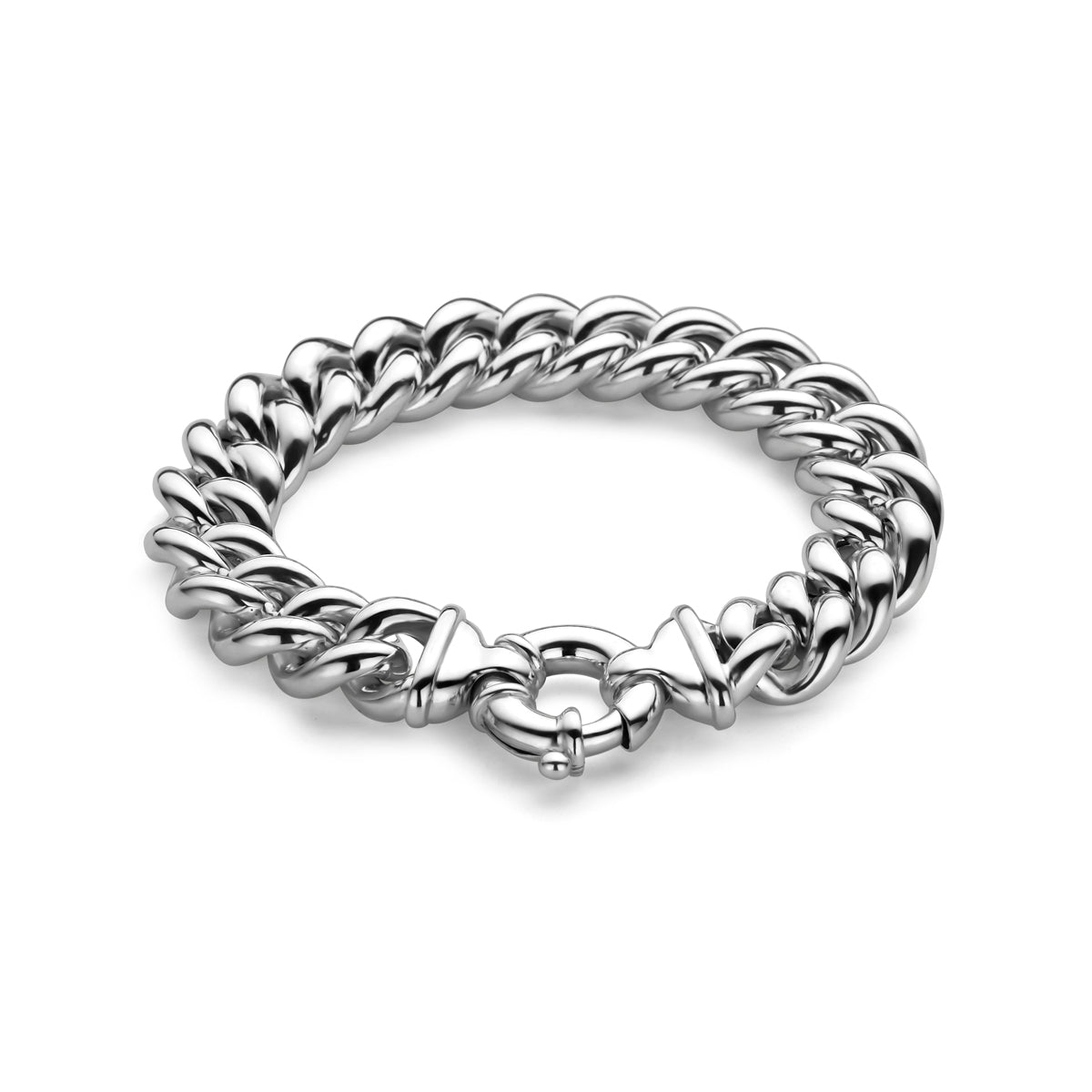 Armband gourmette 13 mm 19,5 cm met groot springslot zilver wit