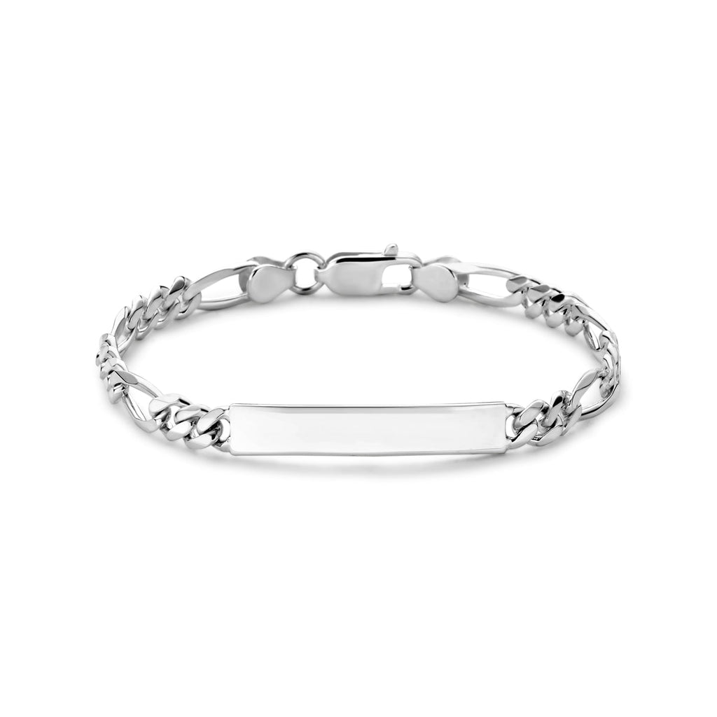 Graveerarmband figaro plaat 6,0 mm zilver wit