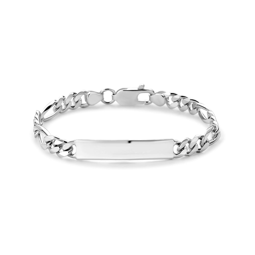 Graveerarmband figaro plaat 7,0 mm zilver wit