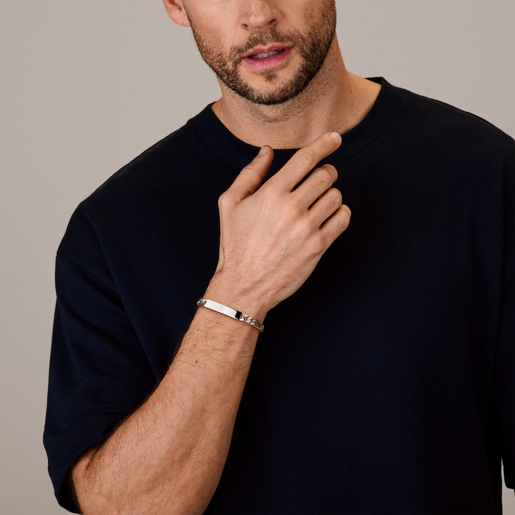 Graveerarmband figaro plaat 7,0 mm zilver wit