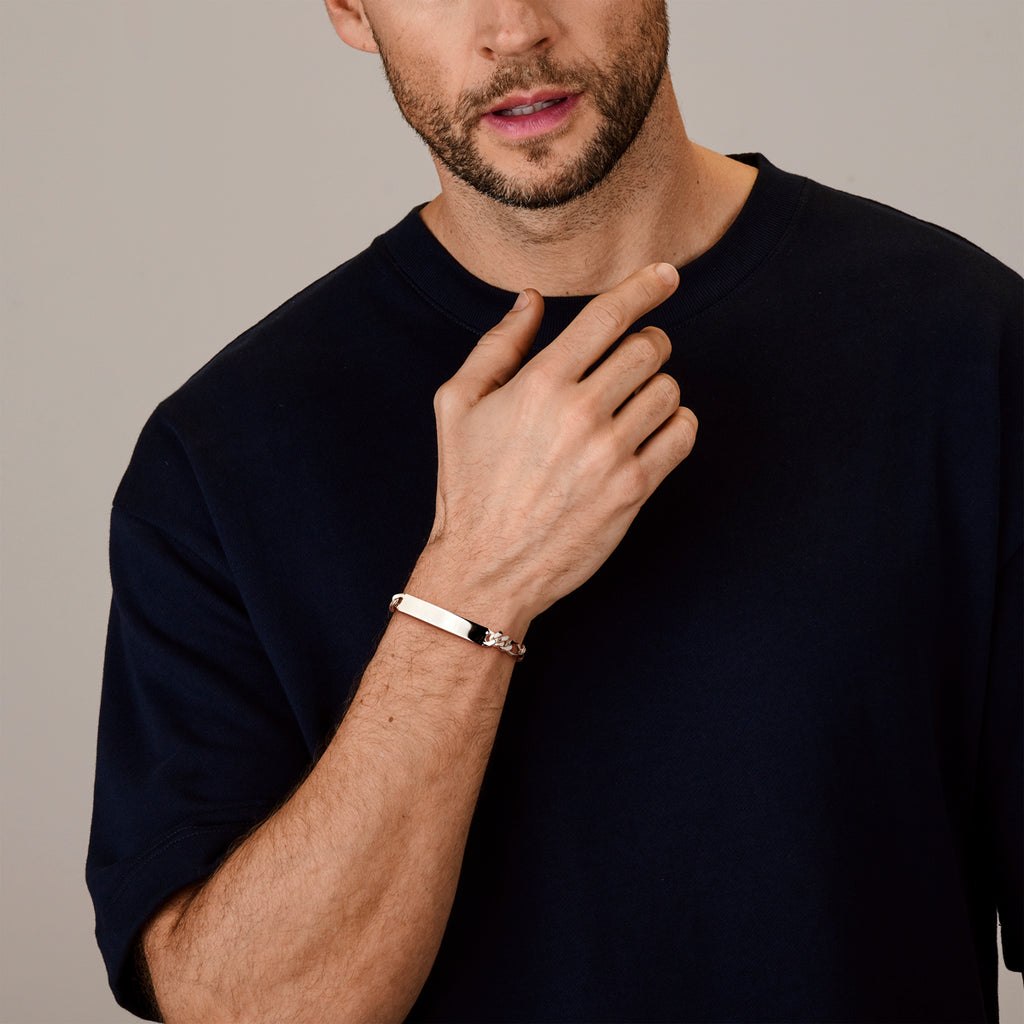 Graveerarmband figaro plaat 8,0 mm zilver wit