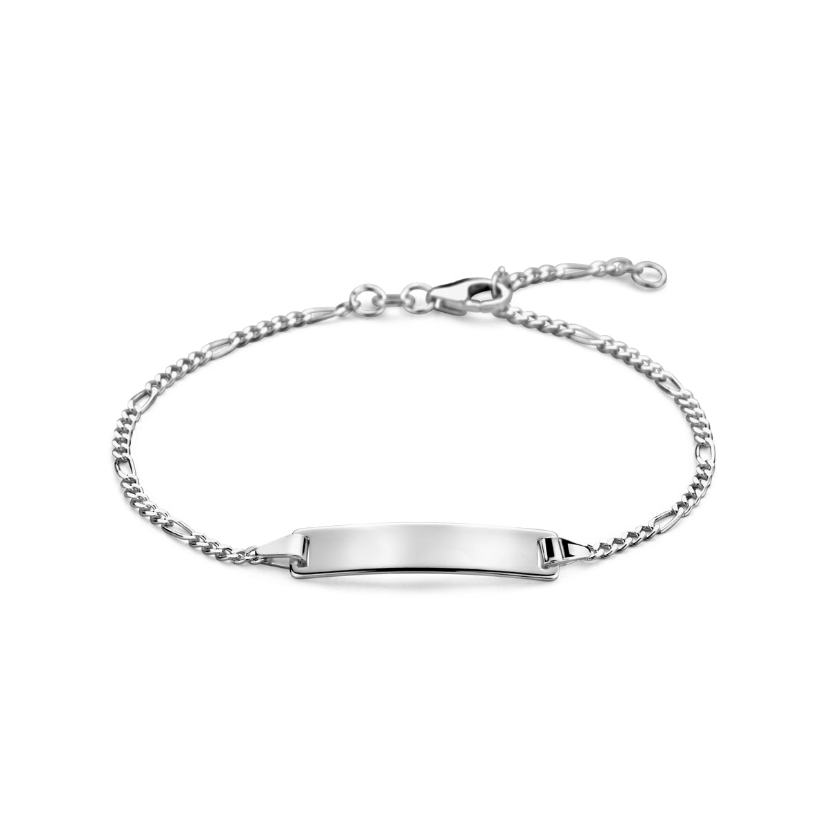Graveerarmband figaro plaat 5,0 mm 16 - 18 cm zilver wit