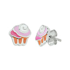 Ohrstecker Cupcake Emaille rhodiniertes Silber