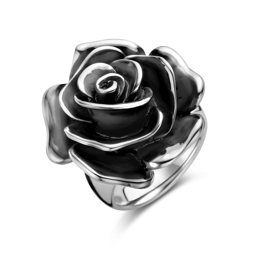 Ring oxi roos zilver geoxideerd