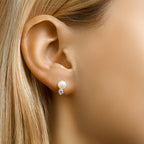 Oorknoppen parel en zirkonia zilver gerhodineerd