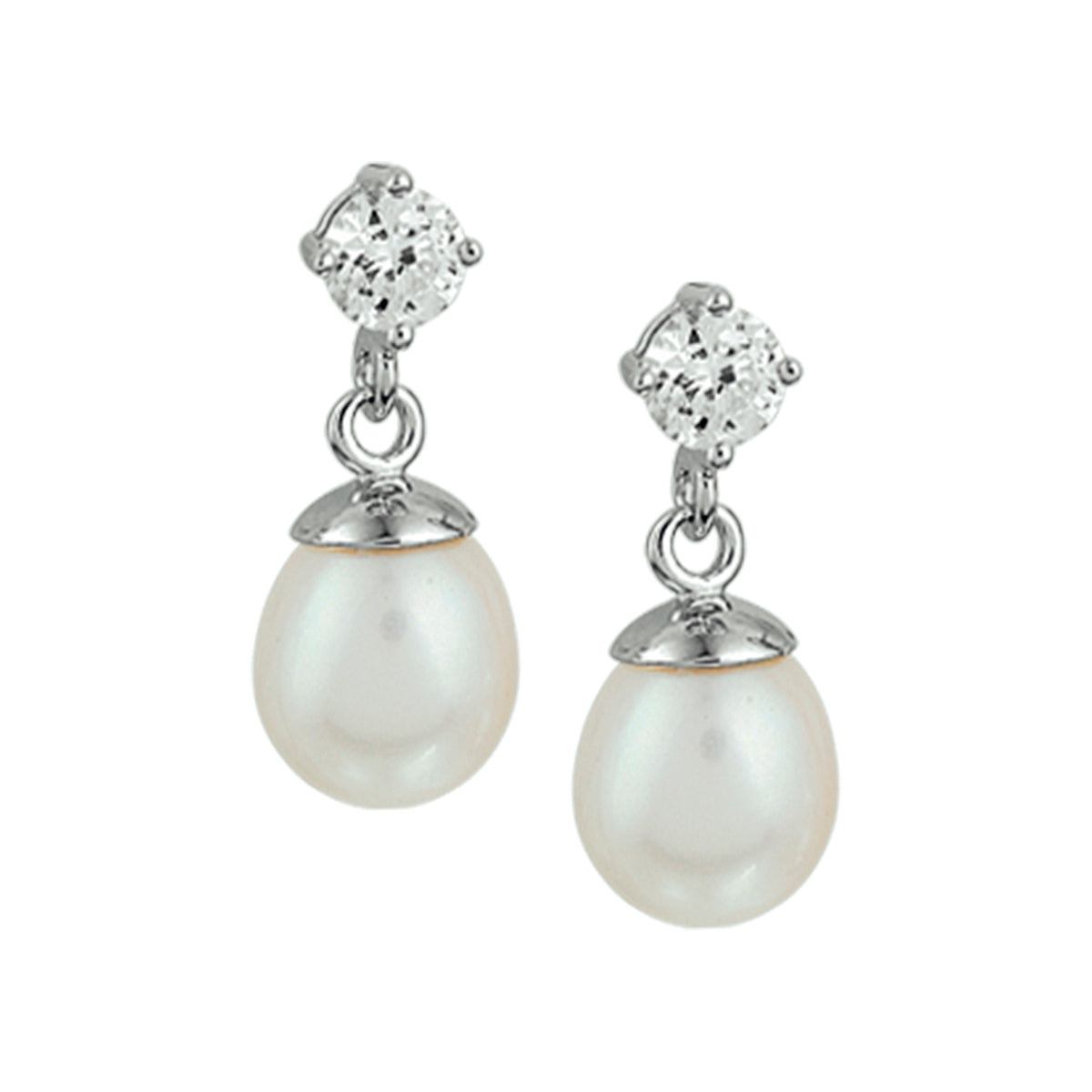 Oorhangers parel en zirkonia zilver gerhodineerd