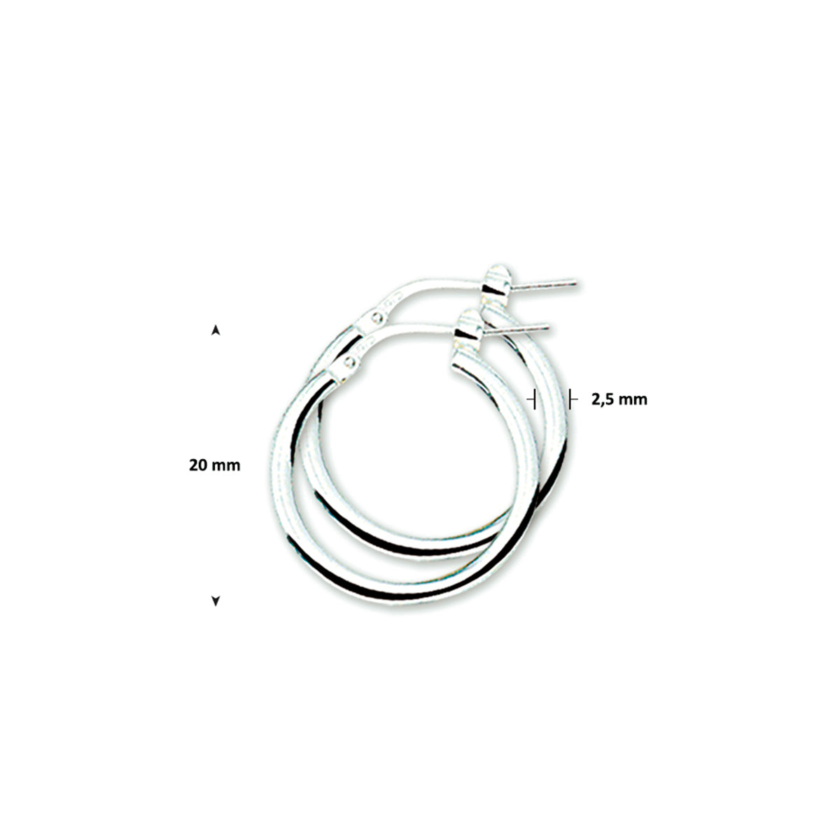 Oorringen 2,5 mm ronde buis zilver gerhodineerd