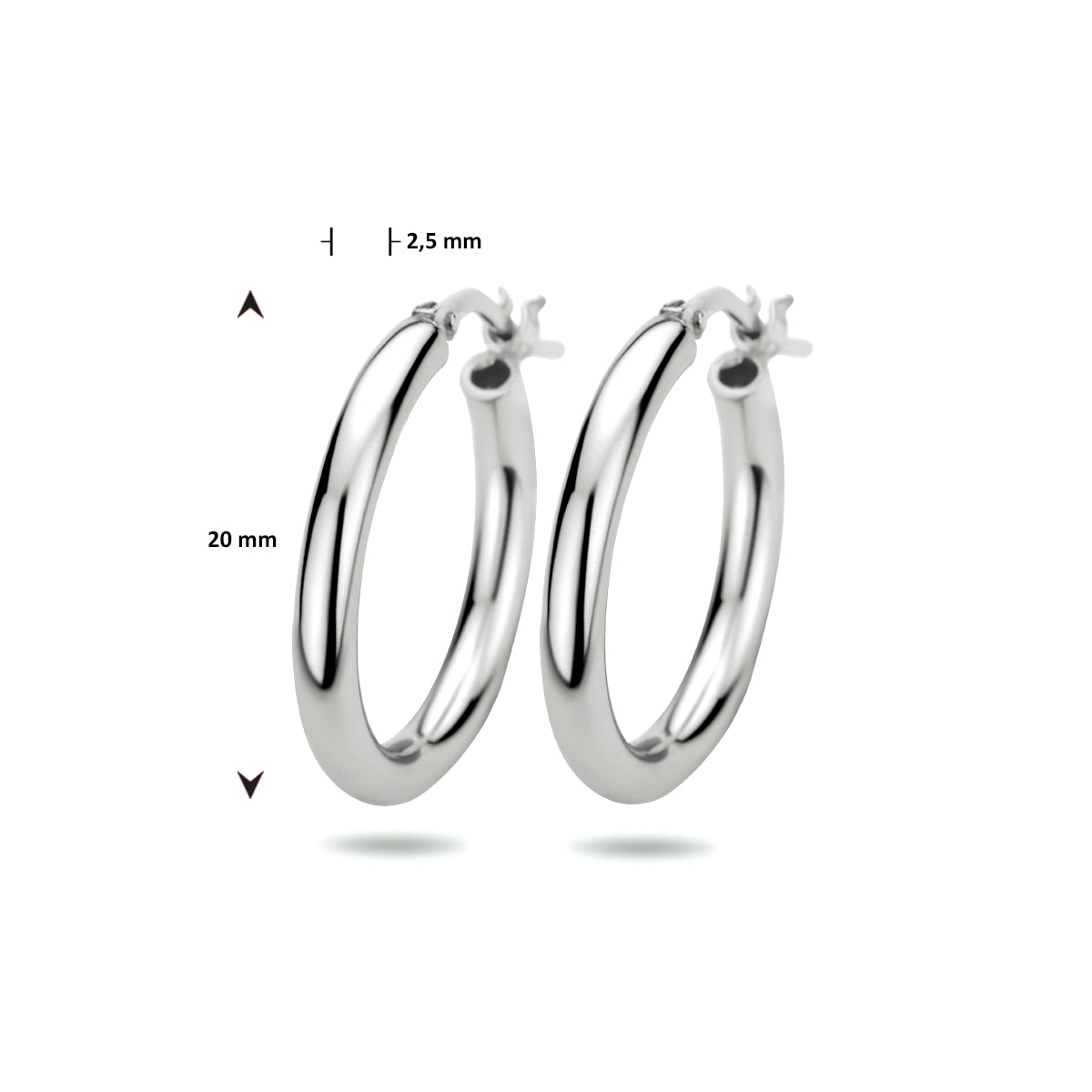 Oorringen 2,5 mm ronde buis zilver gerhodineerd