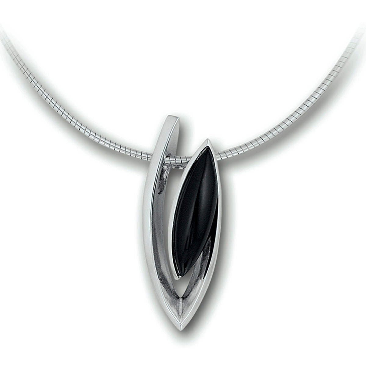 Collier onyx 42 + 3 cm zilver gerhodineerd