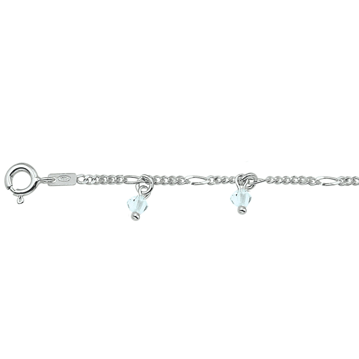 Enkelbandje strass 24 cm zilver gerhodineerd