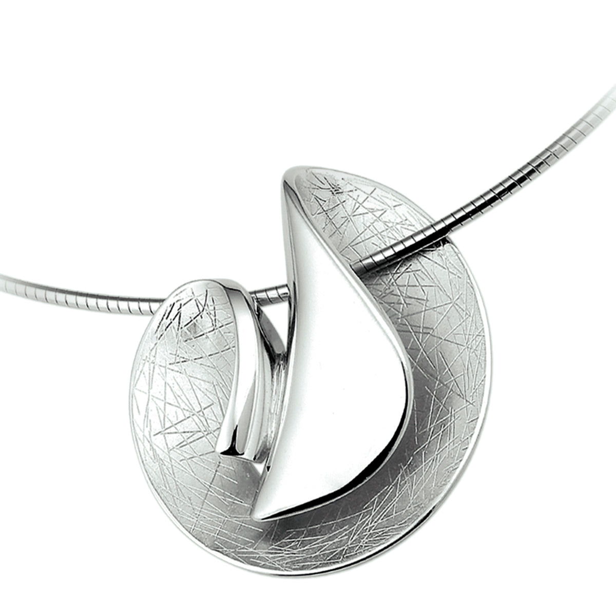 Collier gescratcht 42 + 3 cm zilver gerhodineerd