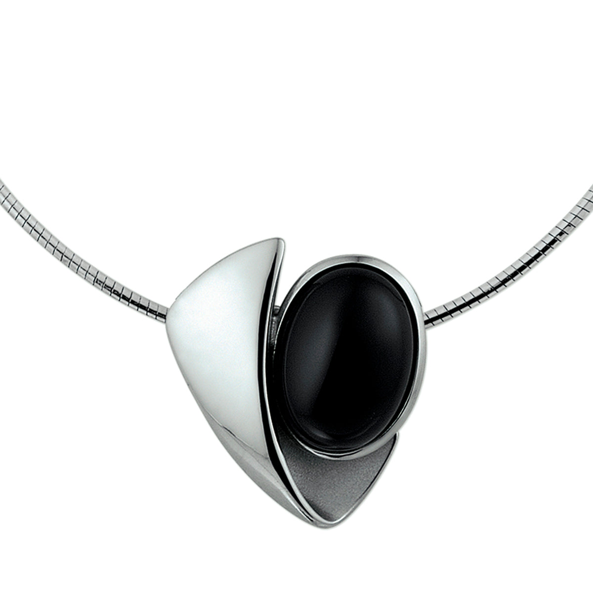 Collier onyx 42 + 3 cm zilver gerhodineerd