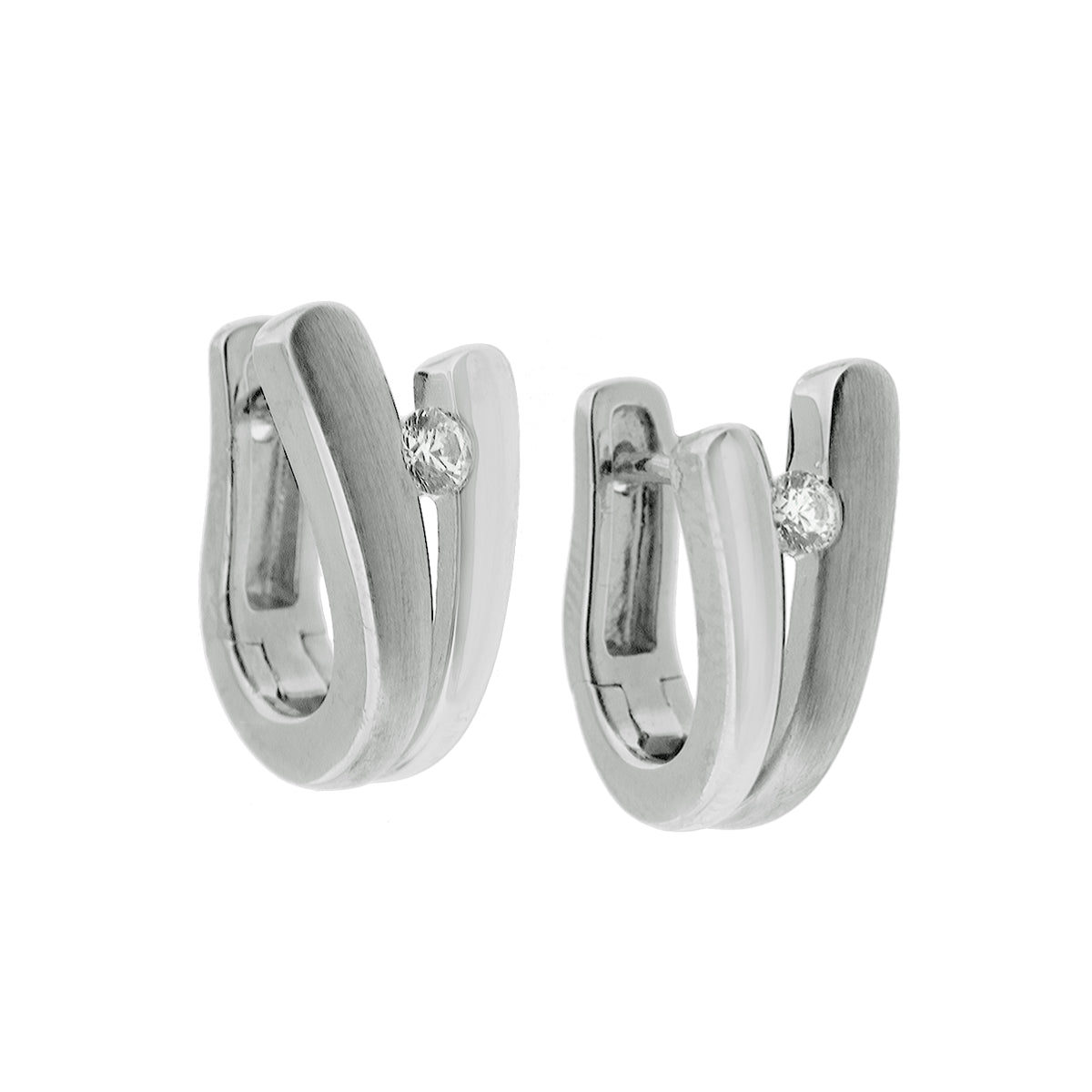 Klapoorringen zirkonia poli/mat zilver gerhodineerd