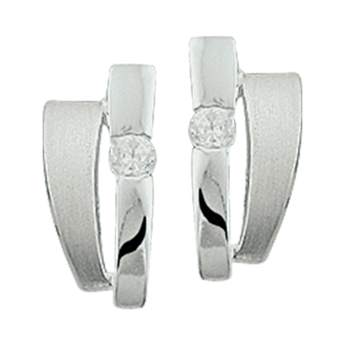 Oorknoppen zirkonia poli/mat zilver gerhodineerd