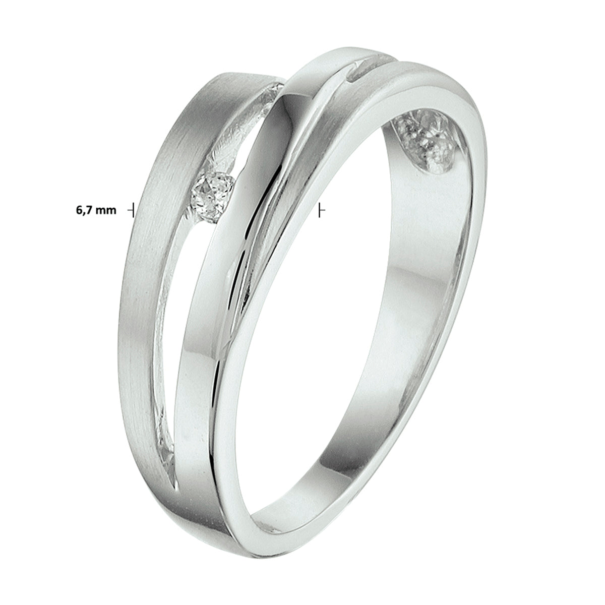 Ring zirkonia poli/mat zilver gerhodineerd