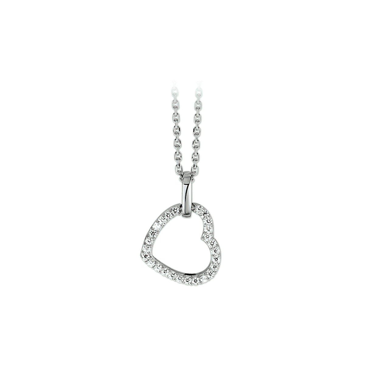 Collier hart zirkonia 41 + 4 cm zilver gerhodineerd