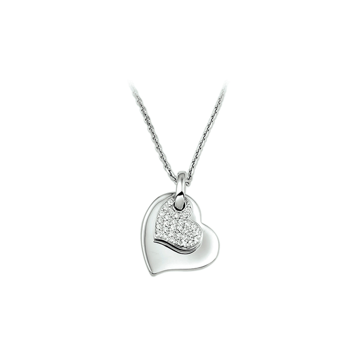 Collier hart zirkonia 41 + 4 cm zilver gerhodineerd