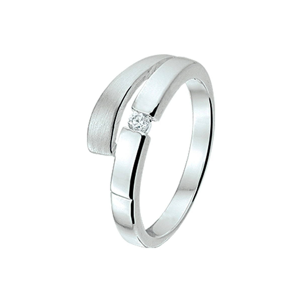 Ring zirkonia poli/mat zilver gerhodineerd
