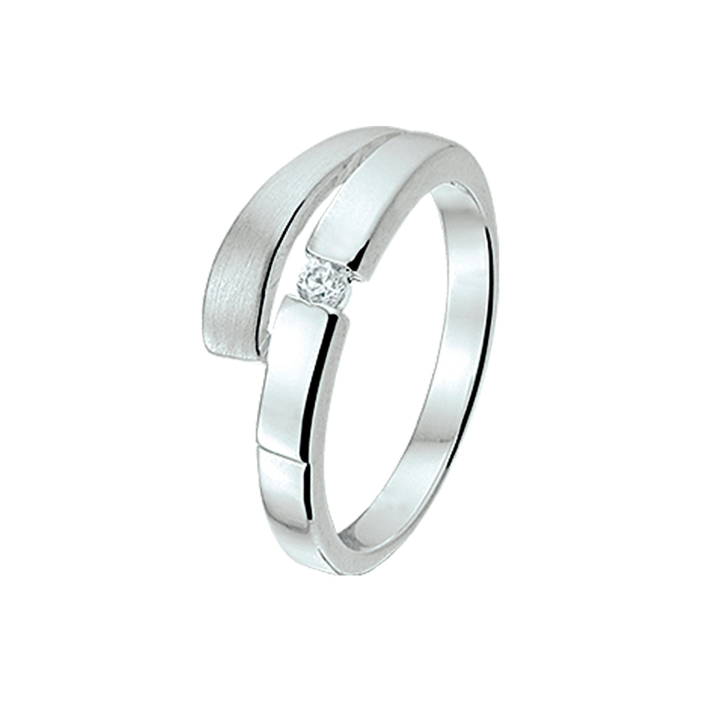 Ring zirkonia poli/mat zilver gerhodineerd