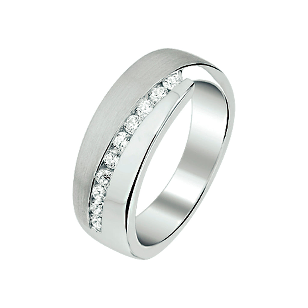 Ring zirkonia poli/mat zilver gerhodineerd