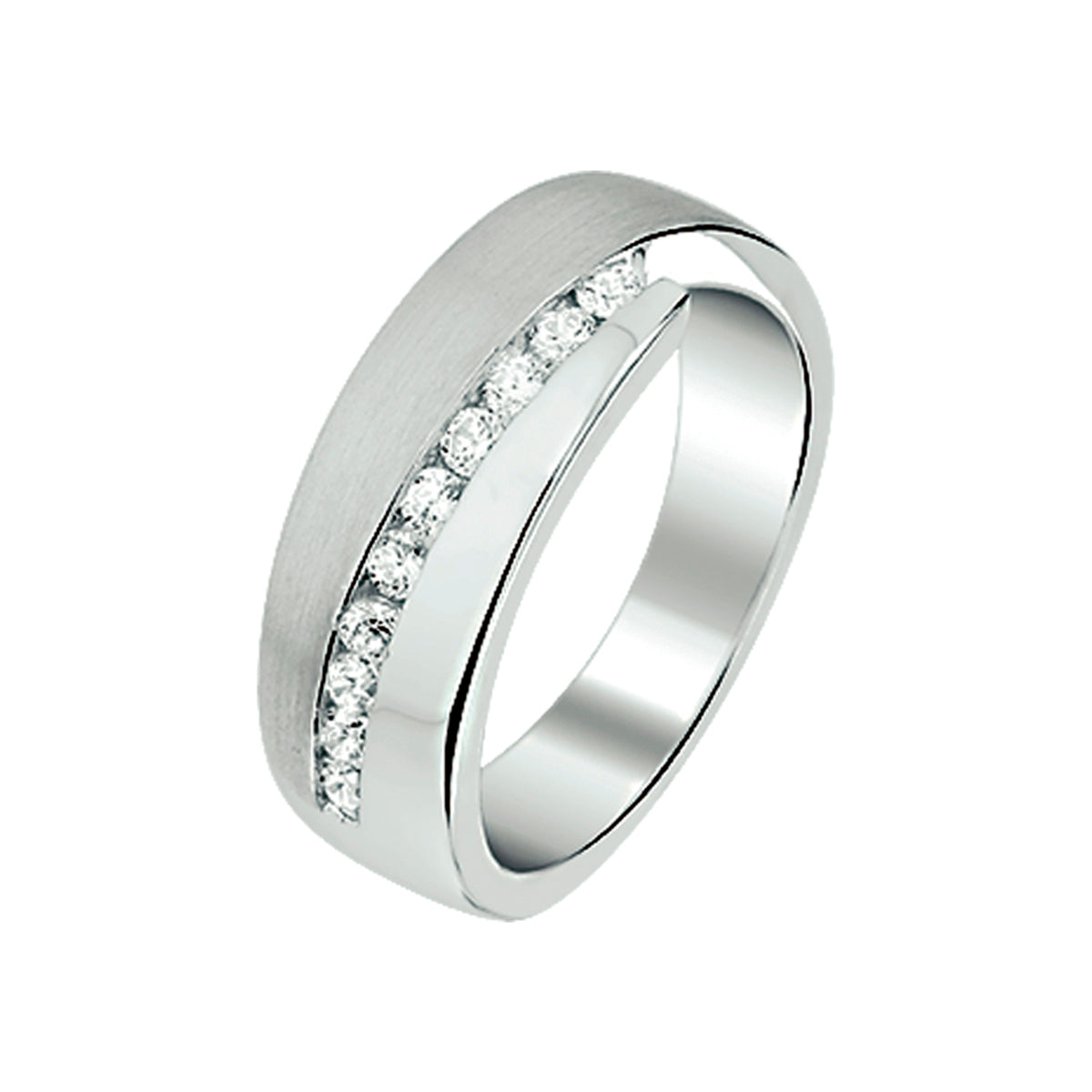 Ring zirkonia poli/mat zilver gerhodineerd