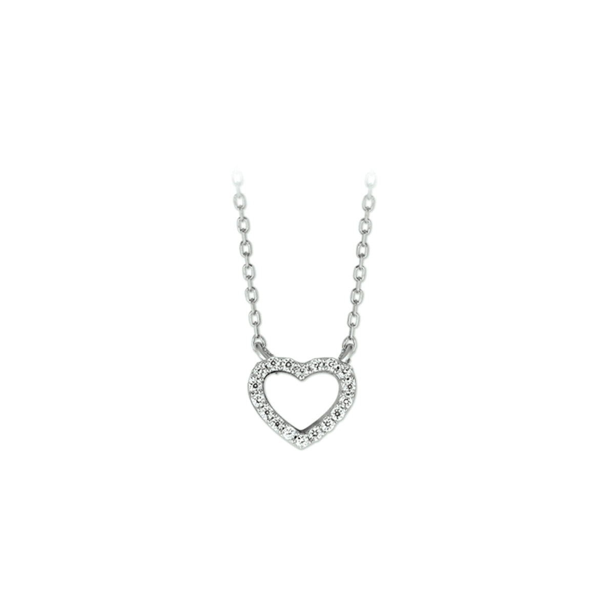 Collier hart zirkonia 40 + 4 cm zilver gerhodineerd