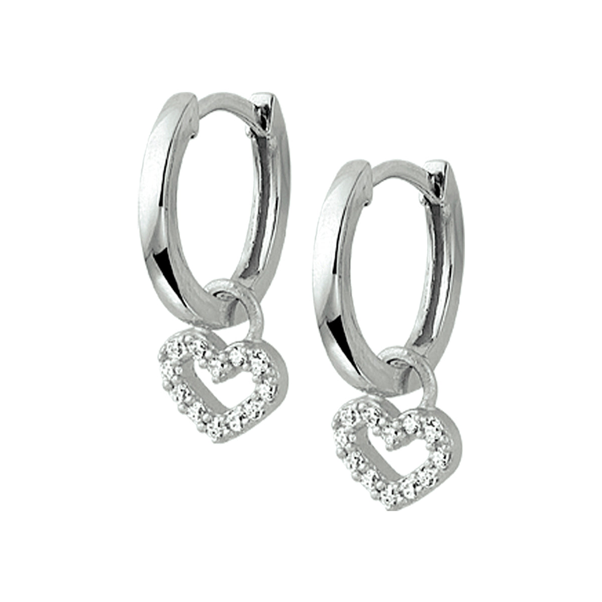 Oorringen hart zirkonia zilver gerhodineerd