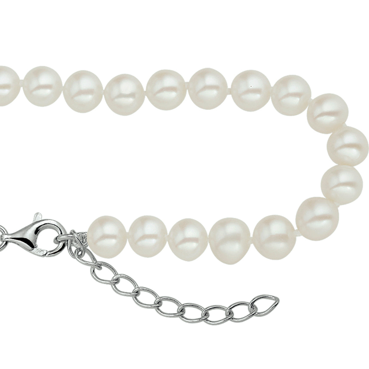 Armband parel 6,5 mm 18 + 3 cm zilver gerhodineerd