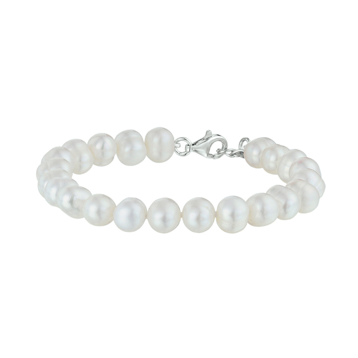 Armband parel 7,5 mm 18 + 3 cm zilver gerhodineerd