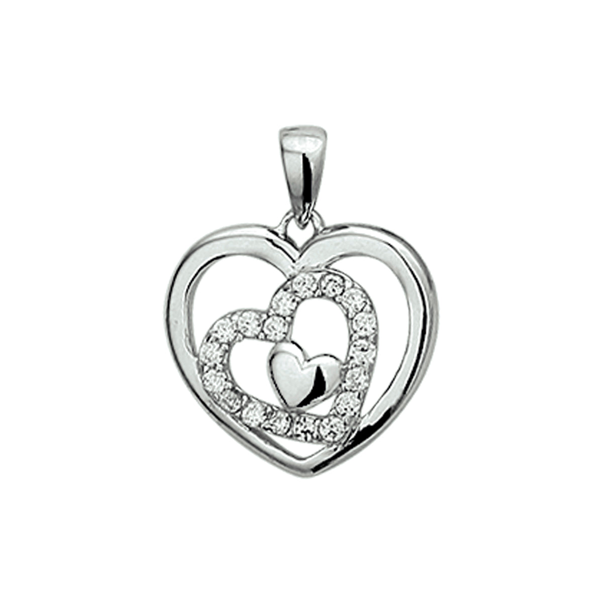 Hanger hart zirkonia zilver gerhodineerd