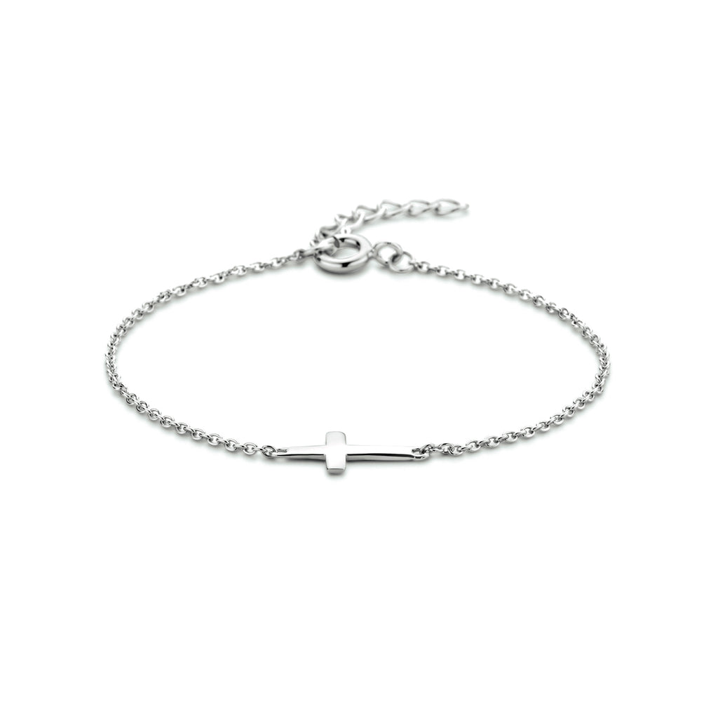Armband kruis 15,5 + 2,5 cm zilver gerhodineerd