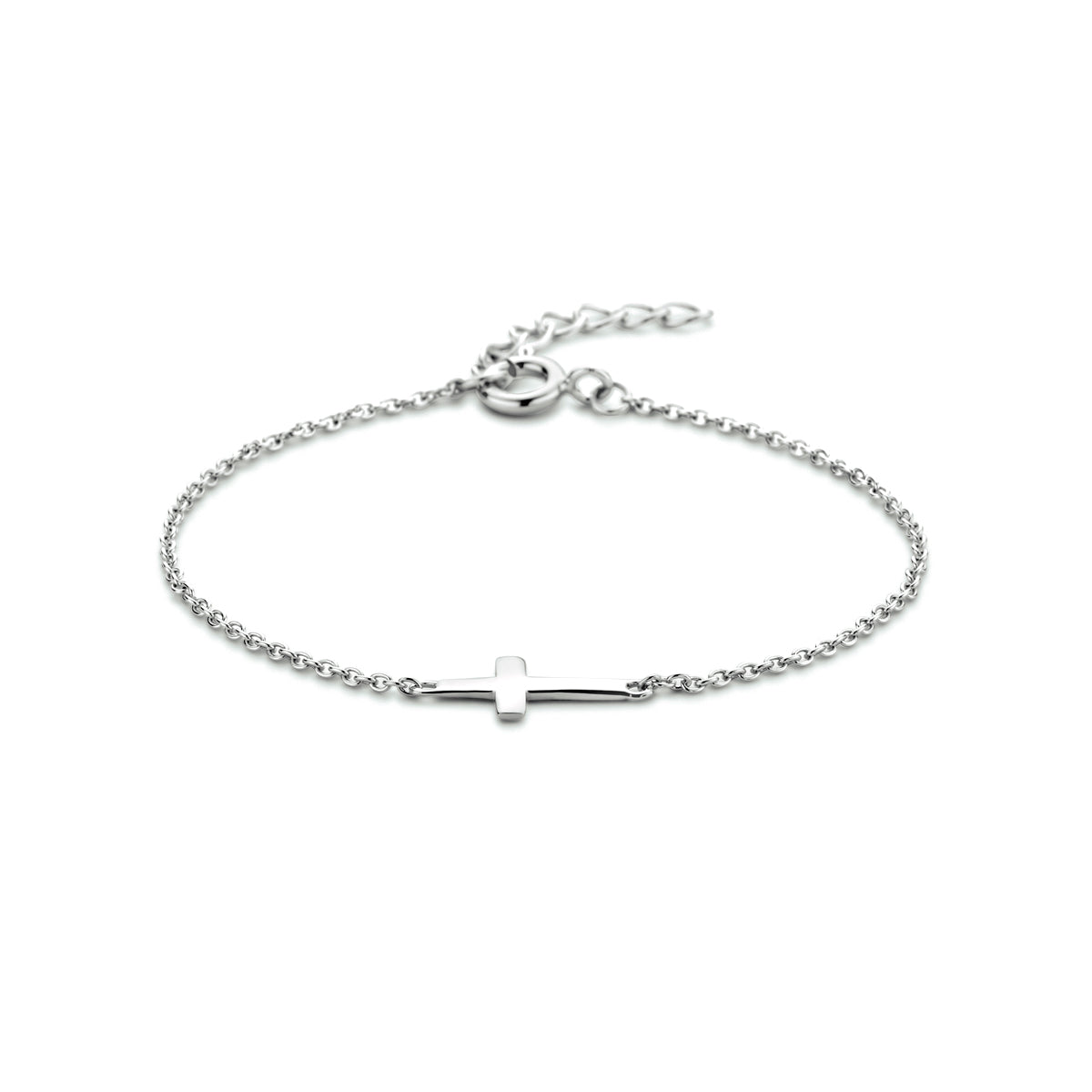 Armband kruis 15,5 + 2,5 cm zilver gerhodineerd