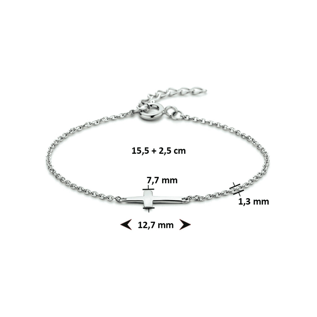 Armband kruis 15,5 + 2,5 cm zilver gerhodineerd