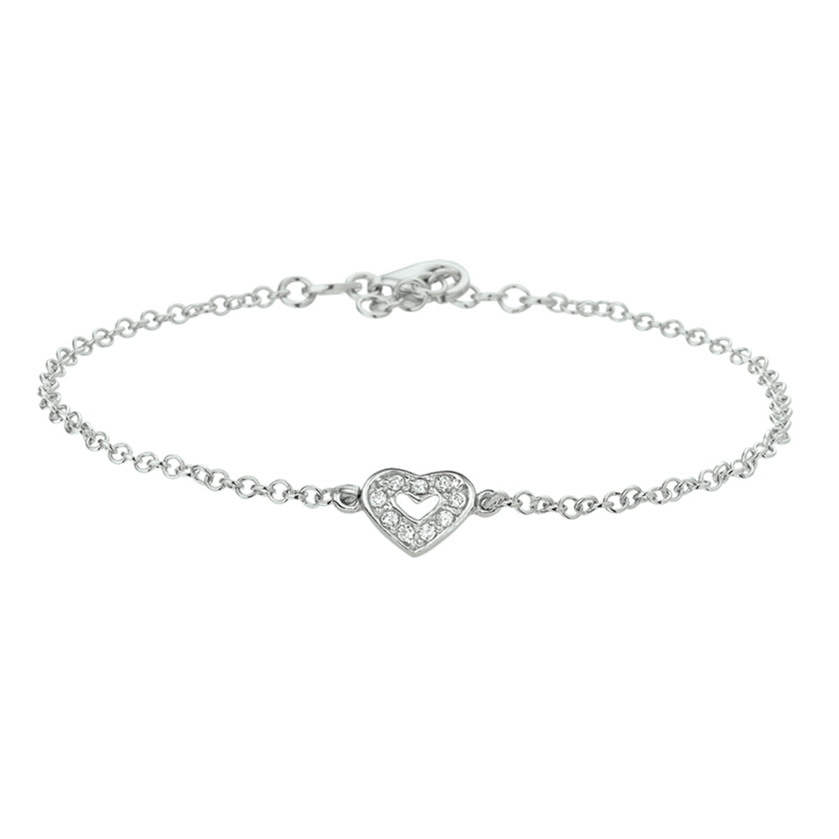Armband hart zirkonia 13 + 3 cm zilver gerhodineerd