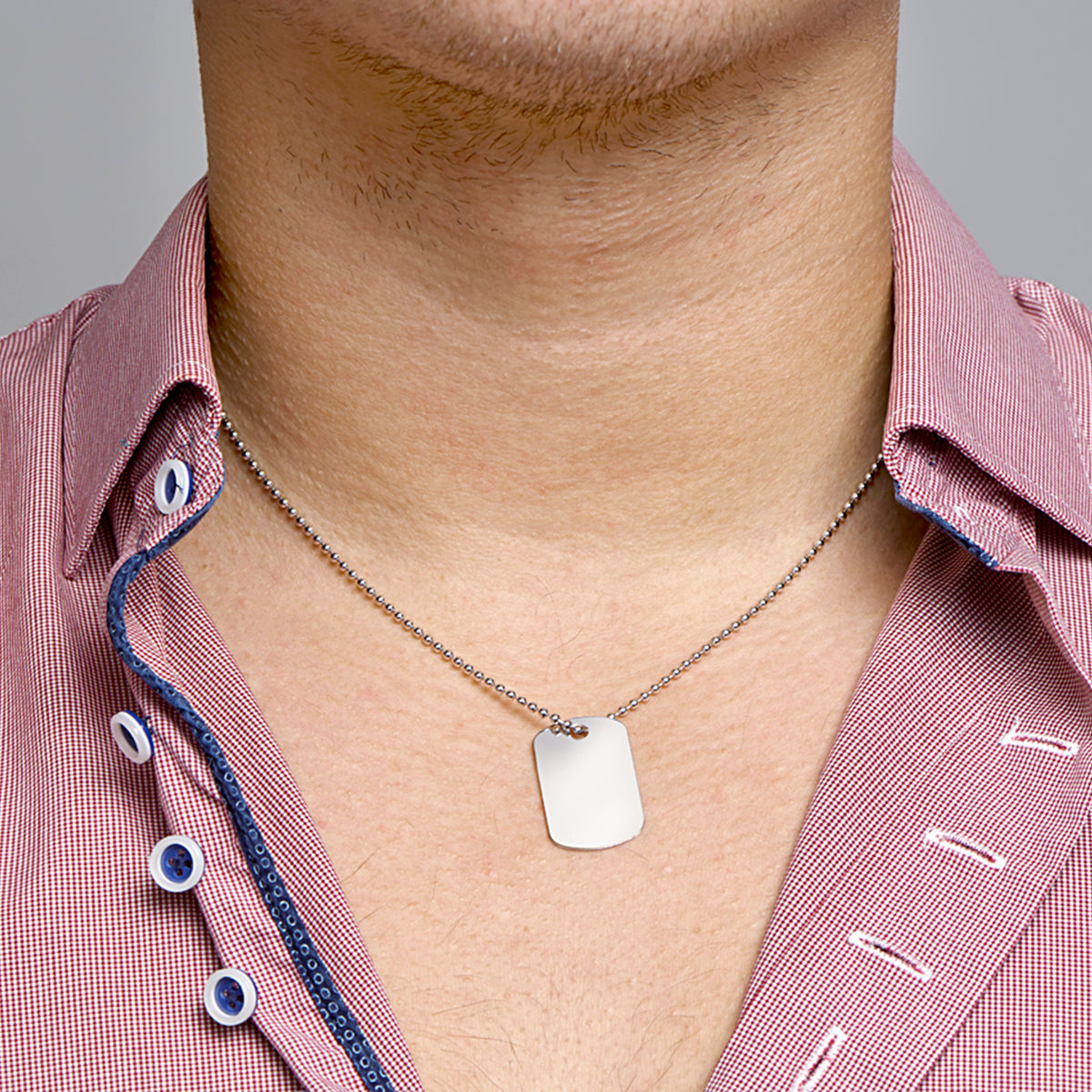 Graveercollier met dogtag zilver gerhodineerd