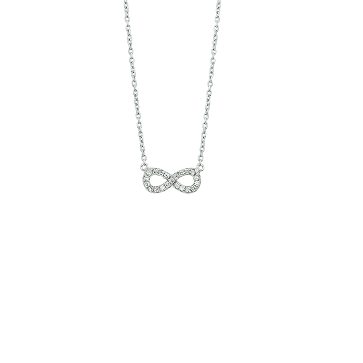 Collier infinity zirkonia 41 + 4 cm zilver gerhodineerd