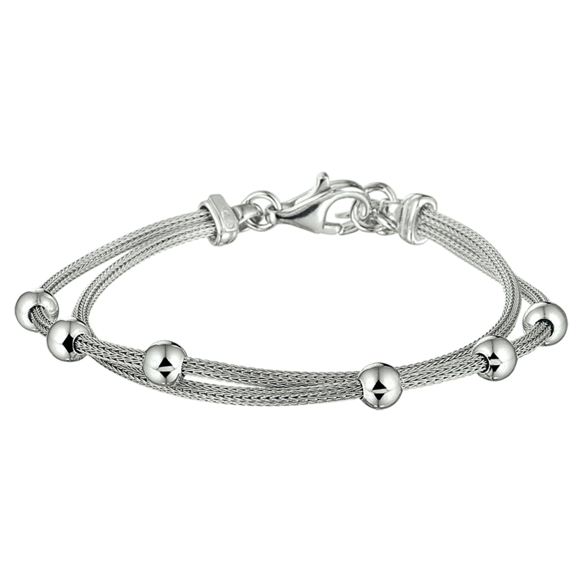 Armband bolletjes 18 + 2,5 cm zilver gerhodineerd