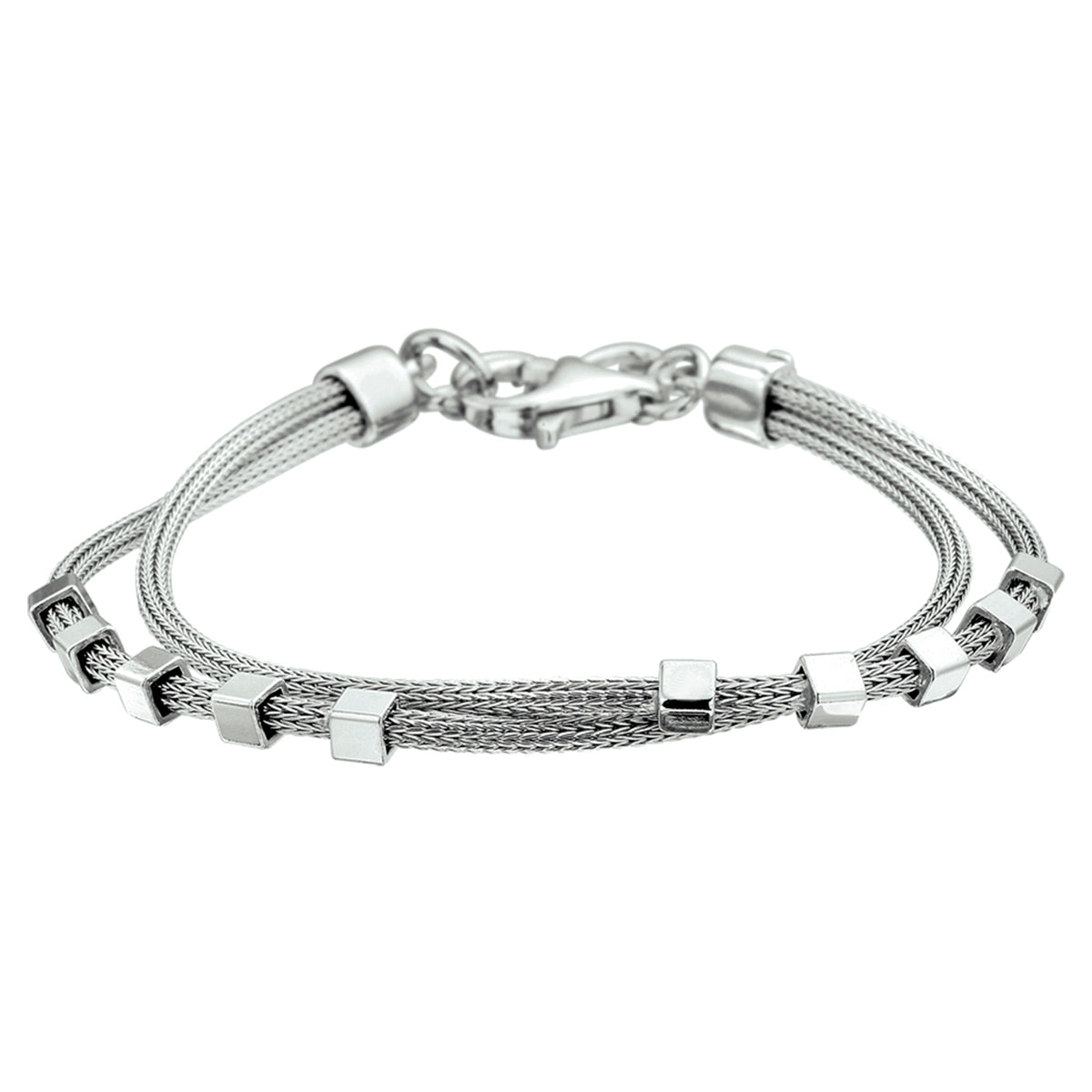 Armband blokjes 18 + 2,5 cm zilver gerhodineerd