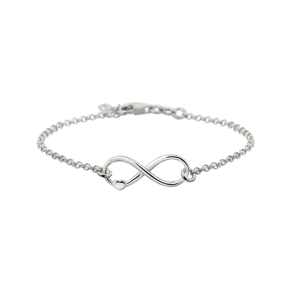 Armband infinity en hart 17 + 2 cm zilver gerhodineerd