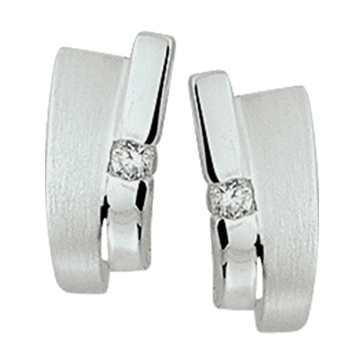 Oorknoppen zirkonia poli/mat zilver gerhodineerd
