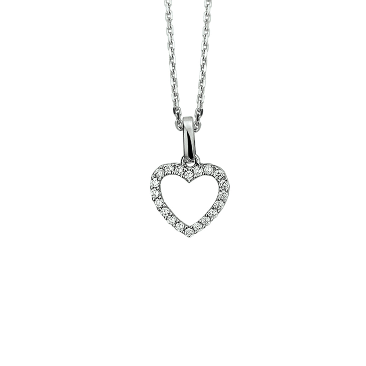 Collier hart zirkonia 41 + 4 cm zilver gerhodineerd