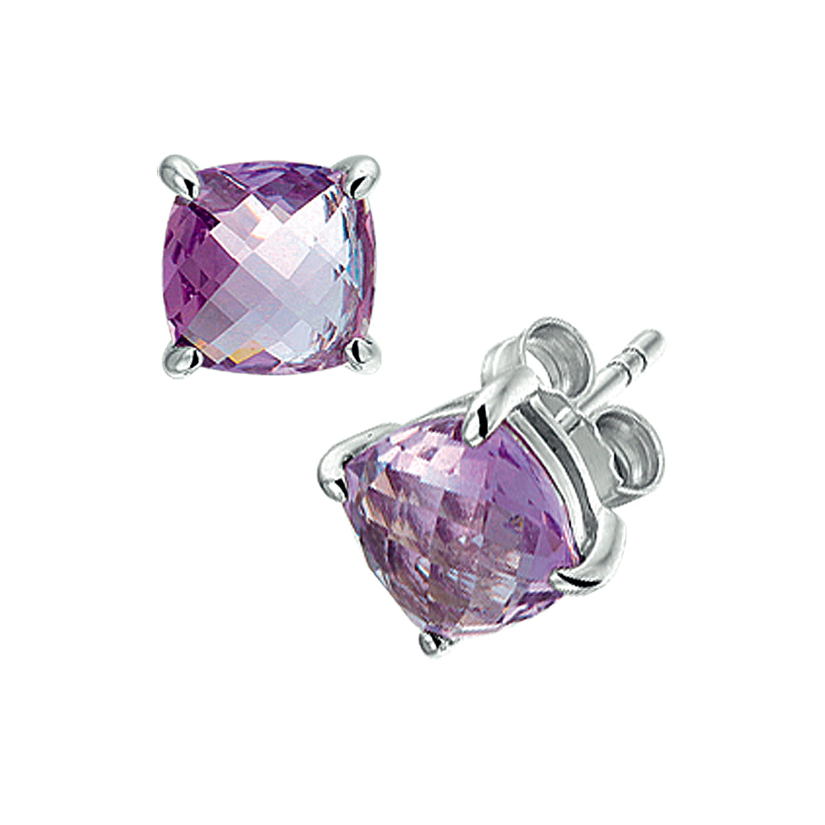 Oorknoppen amethist zilver gerhodineerd