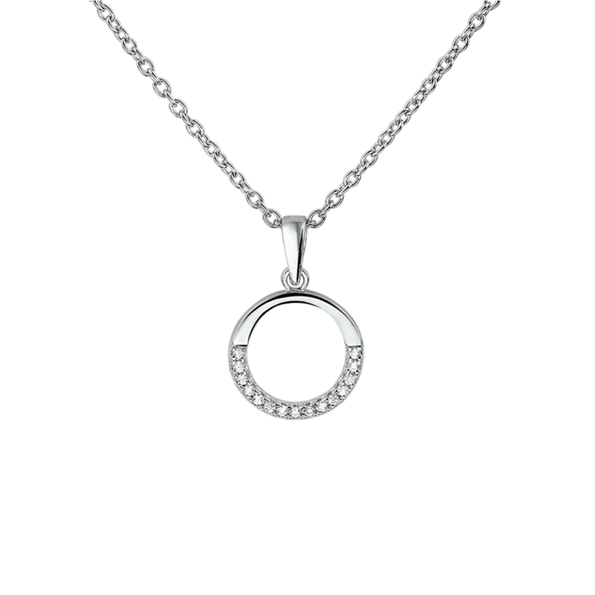 Collier zirkonia 41 + 4 cm zilver gerhodineerd