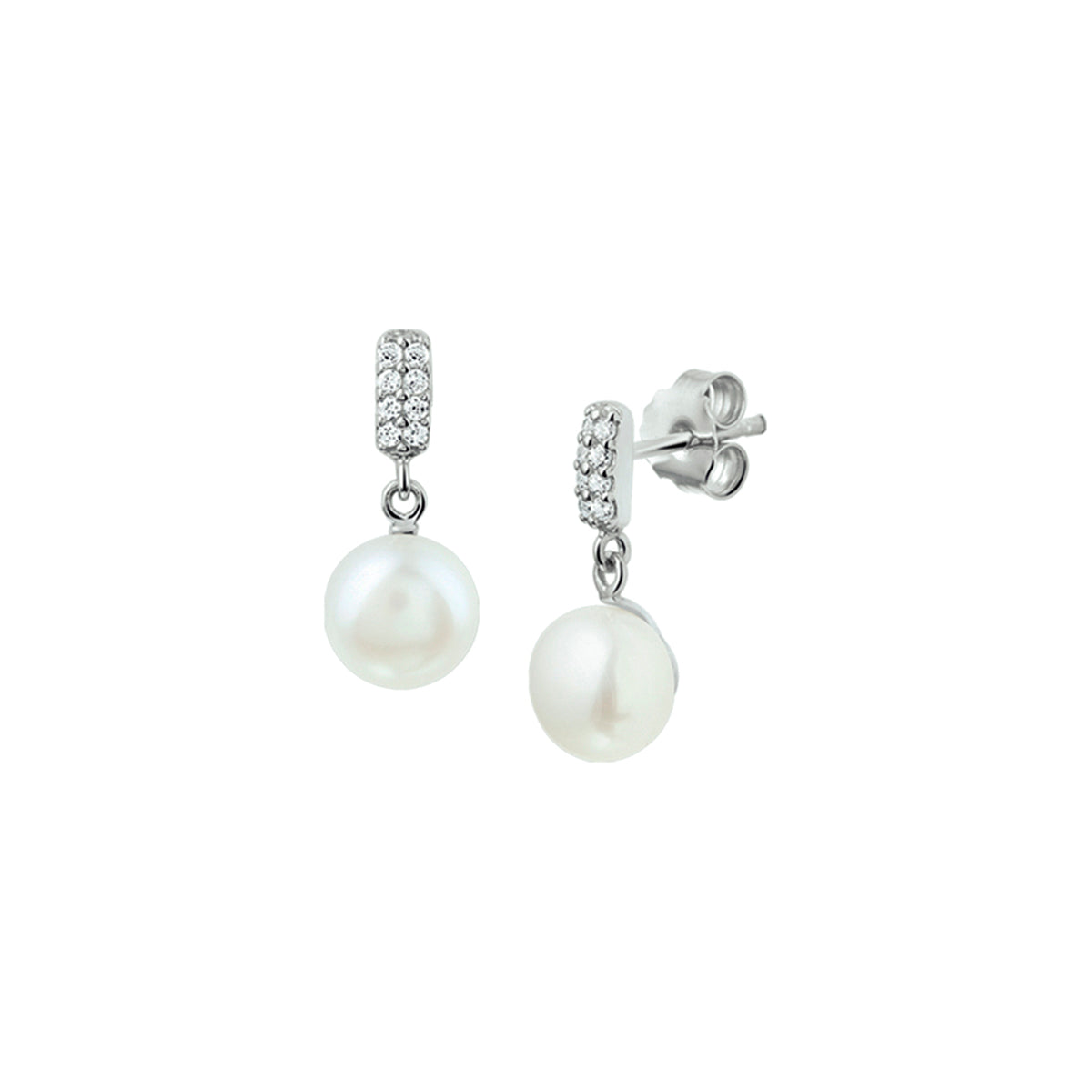 Oorhangers parel en zirkonia zilver gerhodineerd